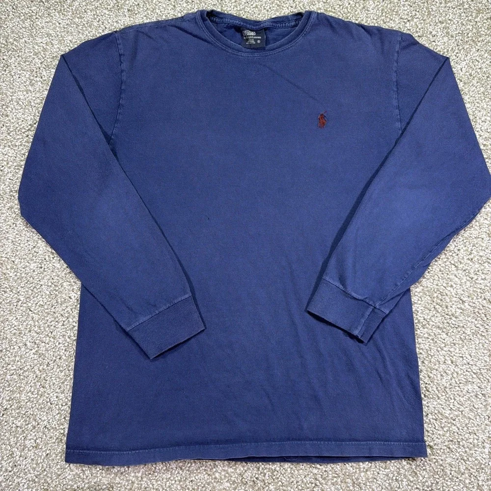 Vintage Polo Ralph Lauren Longsleeve Navy Blue Size Small 100% Cotton Essentials